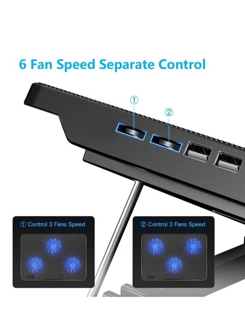 Generic - Laptop Cooling Pad RGB Gaming Notebook Cooler Laptop Fan Cooling Stand with 6 Quiet Fans, Multi-Gear Adjustment RGB LED Light 4 Modes, Switch Control Fan Speed, 2 USB Port, 2023 New - Image 1