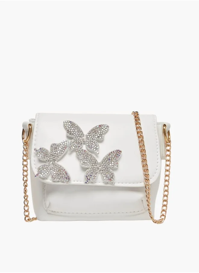 Flora Bella By Shoexpress Girls Butterfly Embellished Crossbody Bag With Chain Strap And Button Closure Ramadan Collection