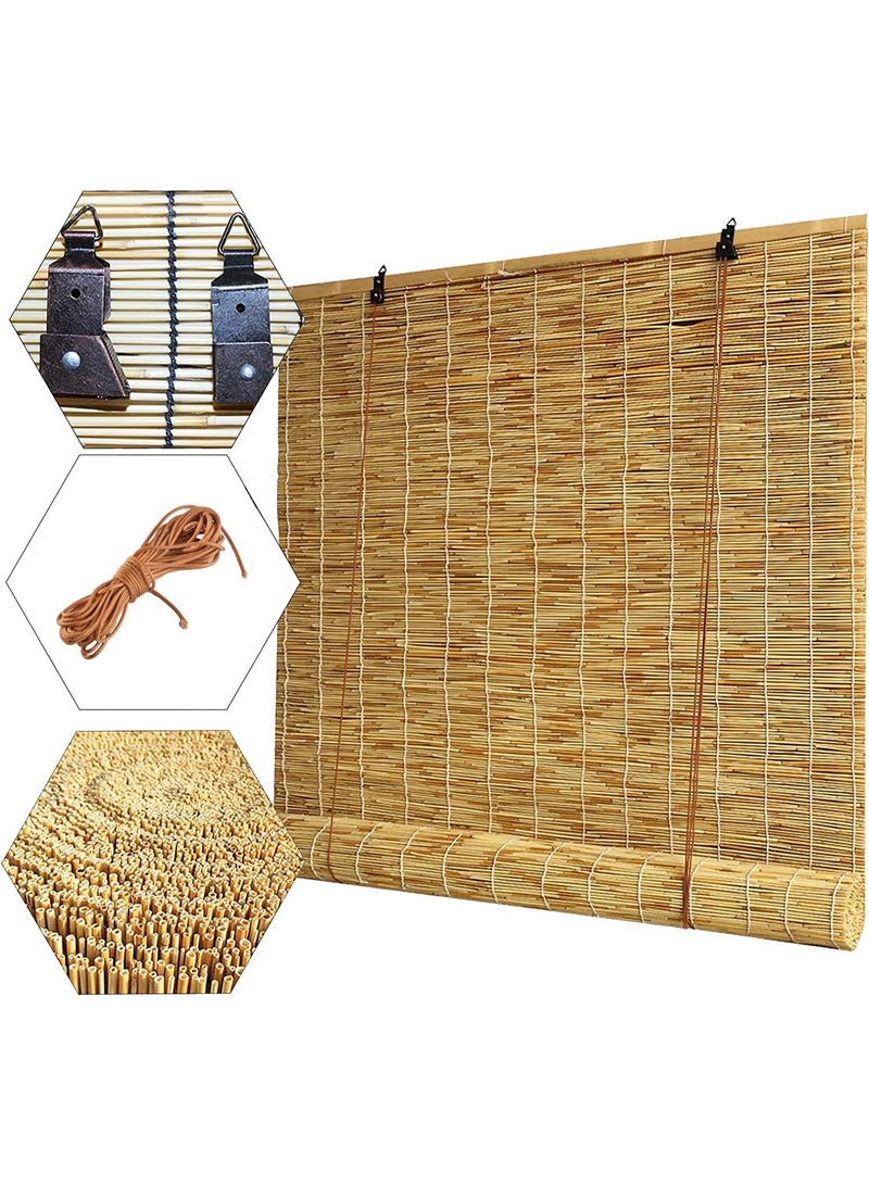 LINGWEI Bamboo Roller Blinds 100x200cm & 120x200 cm Privacy Window Shades Retro Bamboo Reed Blinds - Image 5