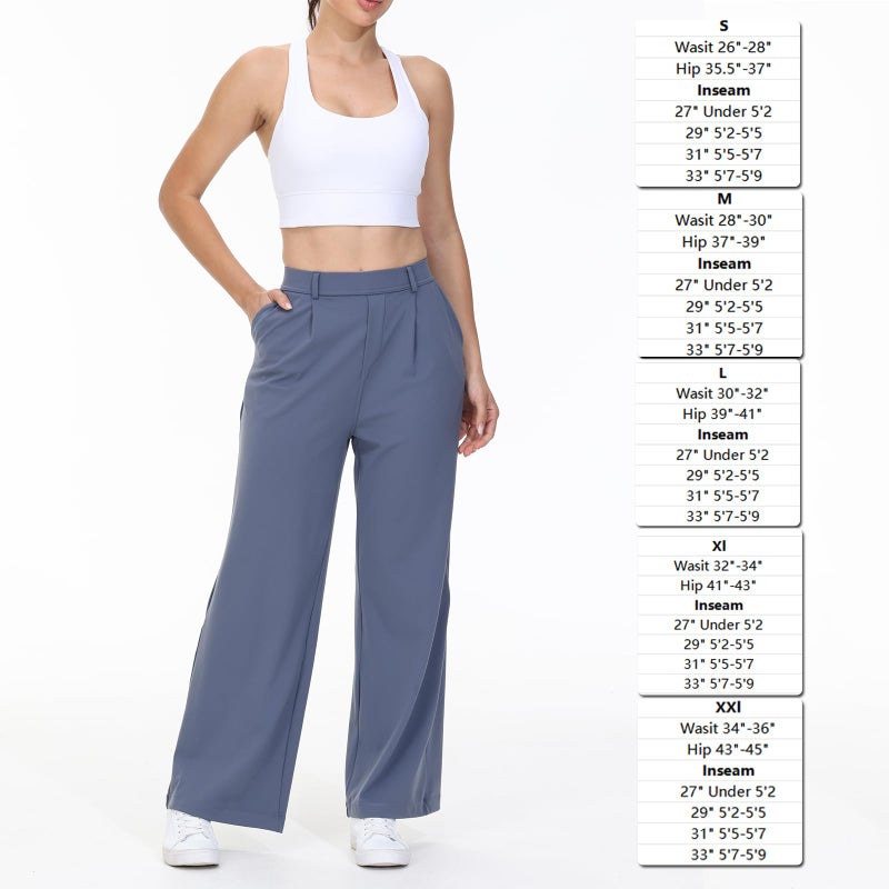 Blaosn Womens Dress Pants Straight Wide Leg Work Business Casual Trousers Stretchy Pull on Office Slacks Travel Yoga Sweatpants High Waisted with Pockets Petite Comfy Lounge Trendy Clothes Blue Grey 29" M - Image 3