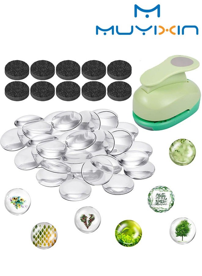 مويكسين مجموعة مغناطيسات الثلاجة التي يمكنك صنعها بنفسك تتضمن مثقاب ورق مقاس 1 بوصة، ومغناطيسات حرفية من السيراميك الزجاجي مع ظهر لاصق وكابوشونات زجاجية شفافة للثلاجة - Image 1