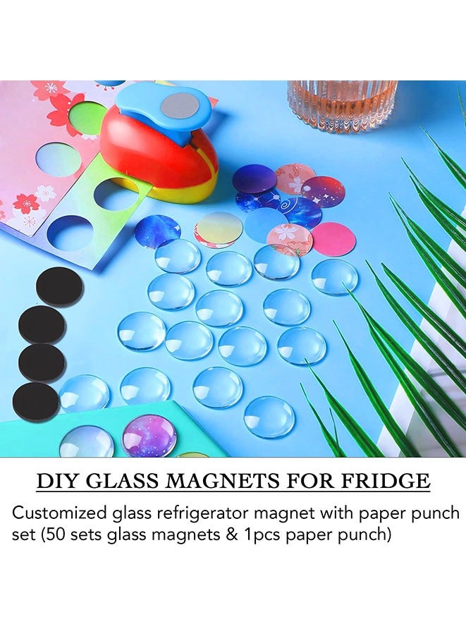 مويكسين مجموعة مغناطيسات الثلاجة التي يمكنك صنعها بنفسك تتضمن مثقاب ورق مقاس 1 بوصة، ومغناطيسات حرفية من السيراميك الزجاجي مع ظهر لاصق وكابوشونات زجاجية شفافة للثلاجة - Image 4