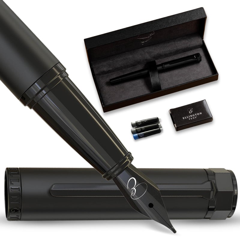 Ellington Pens Luxury Fountain Pen Set - Smooth Fine Nib - Includes 3 Ink Cartridges, Refillable Ink Converter, Gift Box - Fountain Pens For Writing, Calligraphy, Journaling, Sketching (The Stealth) - Image 1