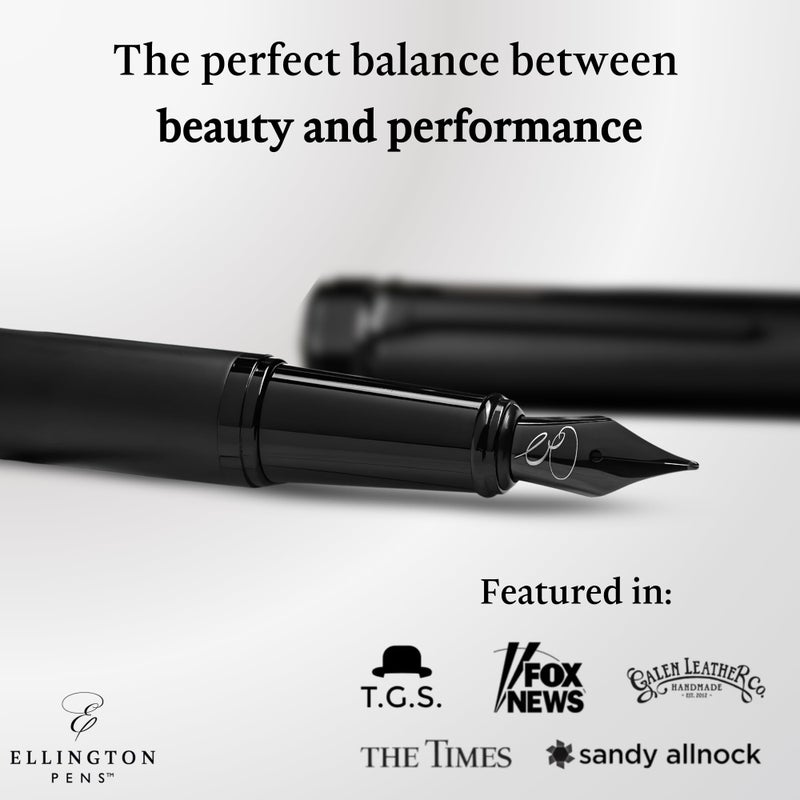 Ellington Pens Luxury Fountain Pen Set - Smooth Fine Nib - Includes 3 Ink Cartridges, Refillable Ink Converter, Gift Box - Fountain Pens For Writing, Calligraphy, Journaling, Sketching (The Stealth) - Image 2