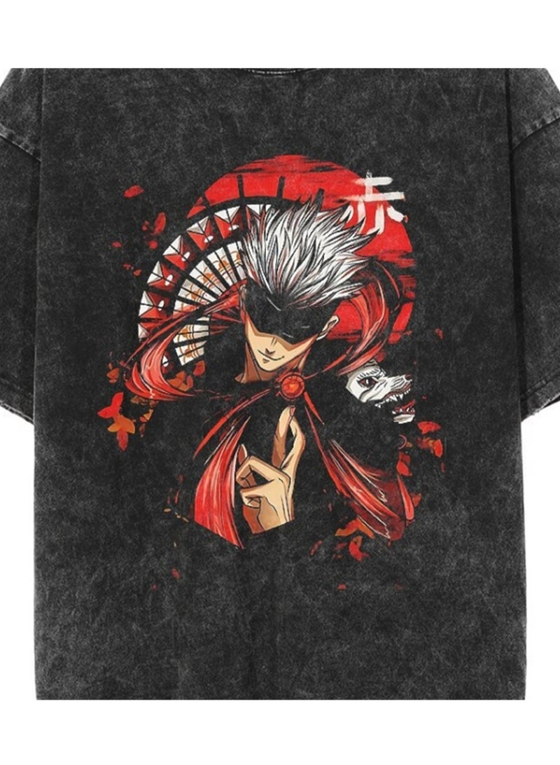 Washed retro T-shirt street hip hop anime Jujutsu Kaisen casual cotton summer short sleeves - Image 4