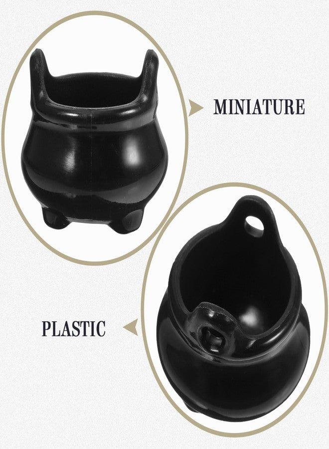 TOYANDONA Mini Cauldron Kettles, 10pcs Black Plastic Miniature Cauldron Pot Dollhouse Decorations Halloween Dollhouse Miniatures - Image 3