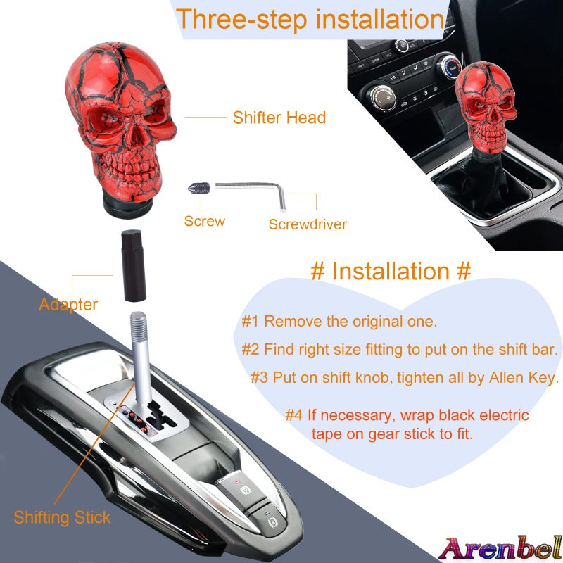 Arenbel Skeleton Car Racing Shift Stick Speed Grip Knob Skull Gear Lever Shifter Handle Fit Most Manual Auto Transmissions, Red Pattern - Image 4