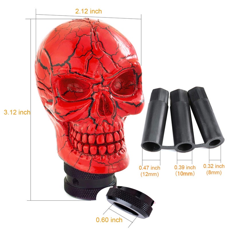 Arenbel Skeleton Car Racing Shift Stick Speed Grip Knob Skull Gear Lever Shifter Handle Fit Most Manual Auto Transmissions, Red Pattern - Image 3