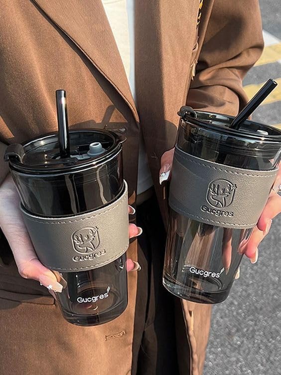 VILON Glass Travel Sipper Tumbler Mug with Straw and Lid 400ml Tea and Coffee Cup Fruit Juice and Milk Glass Pack of 1 Sipper 1 - Image 5