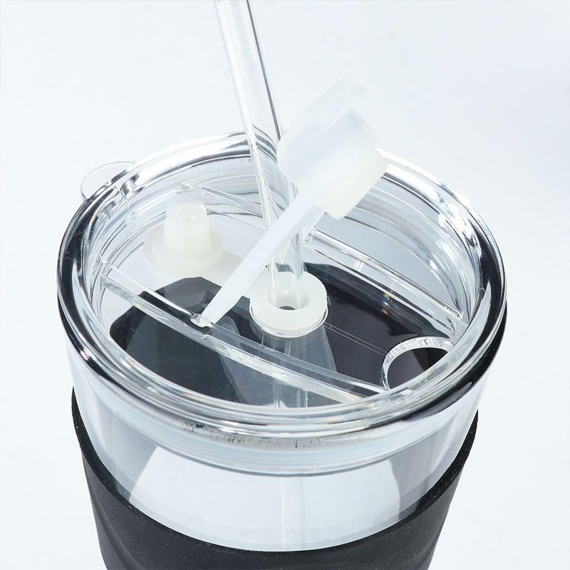 VILON Glass Travel Sipper Tumbler Mug with Straw and Lid 400ml Tea and Coffee Cup Fruit Juice and Milk Glass Pack of 1 Sipper 1 - Image 4