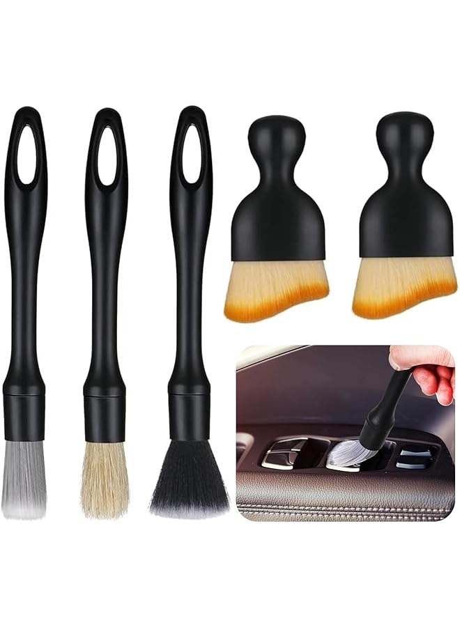أوزيغالور مجموعة من 5 فرش تنظيف وتلميع السيارات، بشعيرات ناعمة للعناية الداخلية بالسيارة - Image 1