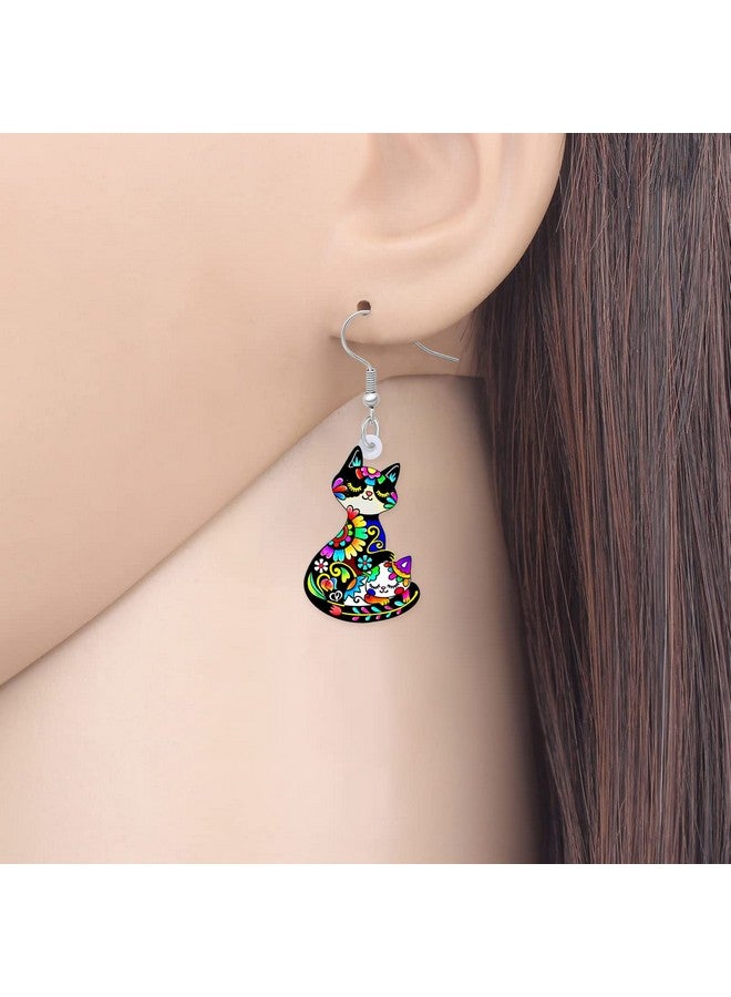 BONSNY Acrylic Drop Cat Earrings Pets Funny Design 7 Color Lovely Gift For Girl Women By The Bonsny (Ink) - Image 2