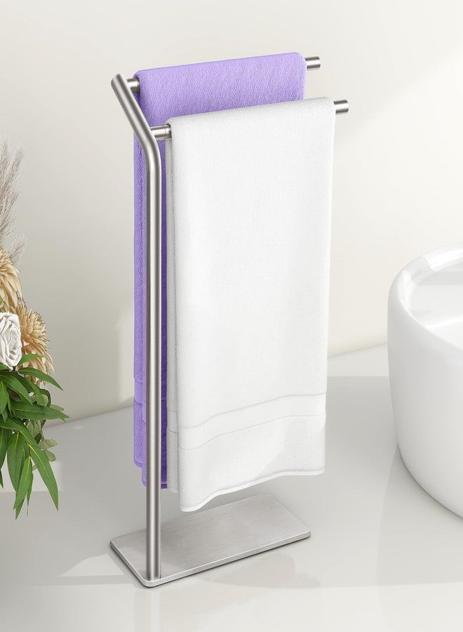 LSK Hand Towel Stand, Stainless Steel Bathroom Towel Holder Stand, Curved F-Shaped Countertop Towel Stand with Heavy Base, 16.6 Inch, Brushed Nickel - Image 1