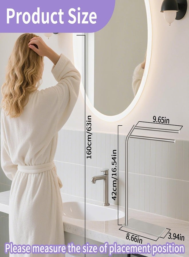 LSK Hand Towel Stand, Stainless Steel Bathroom Towel Holder Stand, Curved F-Shaped Countertop Towel Stand with Heavy Base, 16.6 Inch, Brushed Nickel - Image 2