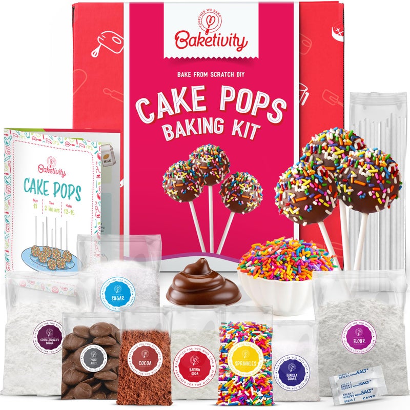 Baketivity DIY Cake Pop Baking Kit for Kids - Premeasured Ingredients, Decorating Supplies - Image 1