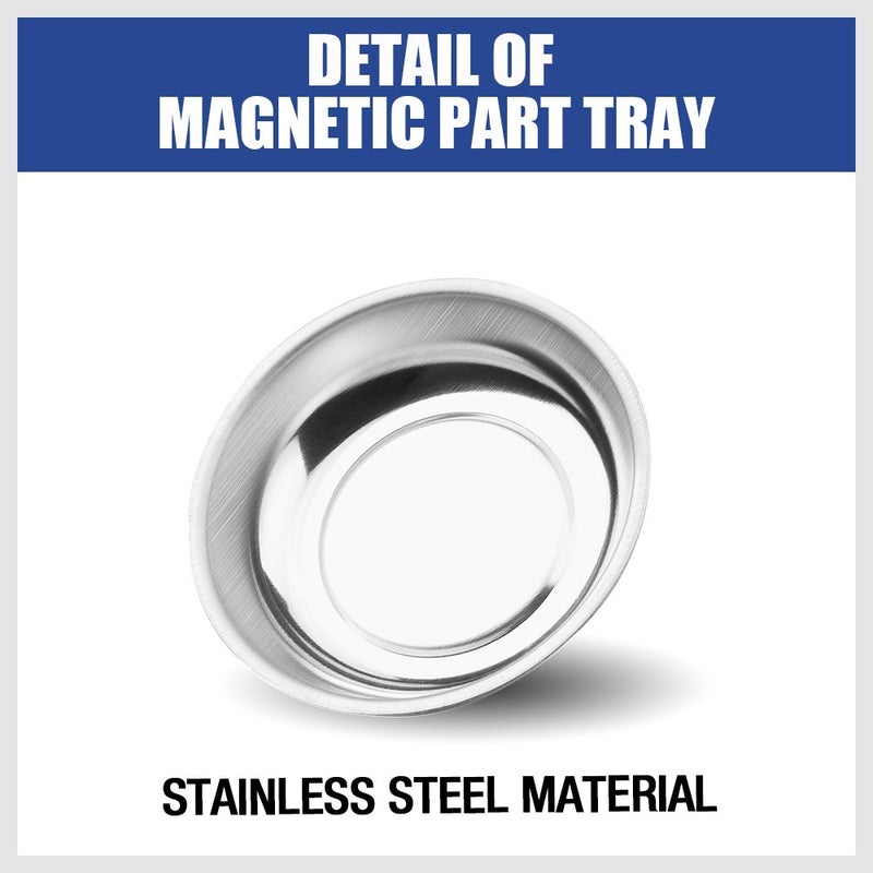 HORUSDY Magnetic Tray | 3-Piece | Round Magnetic Parts Tray | 3 Inch 4 Inch 6 Inch Magnetic Tray for Mechanic's | Stainless Steel - Image 4