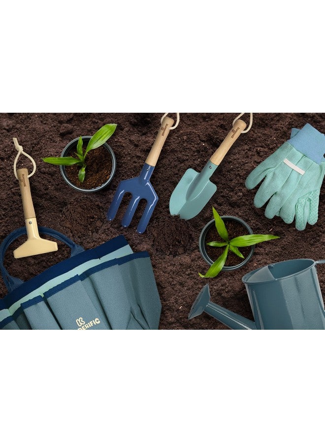 Kinderific Gardening Set, Tool Kit, for Kids, STEM, Includes Tote Bag, Spade, Watering Can, Rake, Fork, Trowel and Gloves (Ocean Blue)  - Image 5