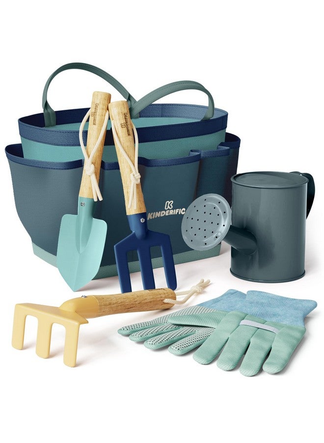 Kinderific Gardening Set, Tool Kit, for Kids, STEM, Includes Tote Bag, Spade, Watering Can, Rake, Fork, Trowel and Gloves (Ocean Blue)  - Image 1