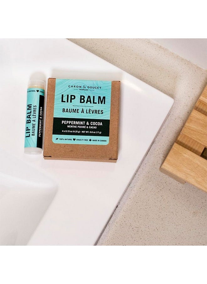 Caron & Doucet 100% Natural Lip Balm Premium Beeswax & Olive Oil Moisturizing Lip Balm Best For Dry Chapped Lips. (Pack Of 4 Peppermint & Cocoa)  - Image 2