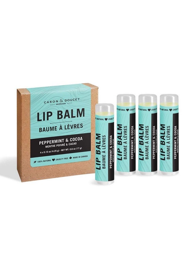 Caron & Doucet 100% Natural Lip Balm Premium Beeswax & Olive Oil Moisturizing Lip Balm Best For Dry Chapped Lips. (Pack Of 4 Peppermint & Cocoa)  - Image 1