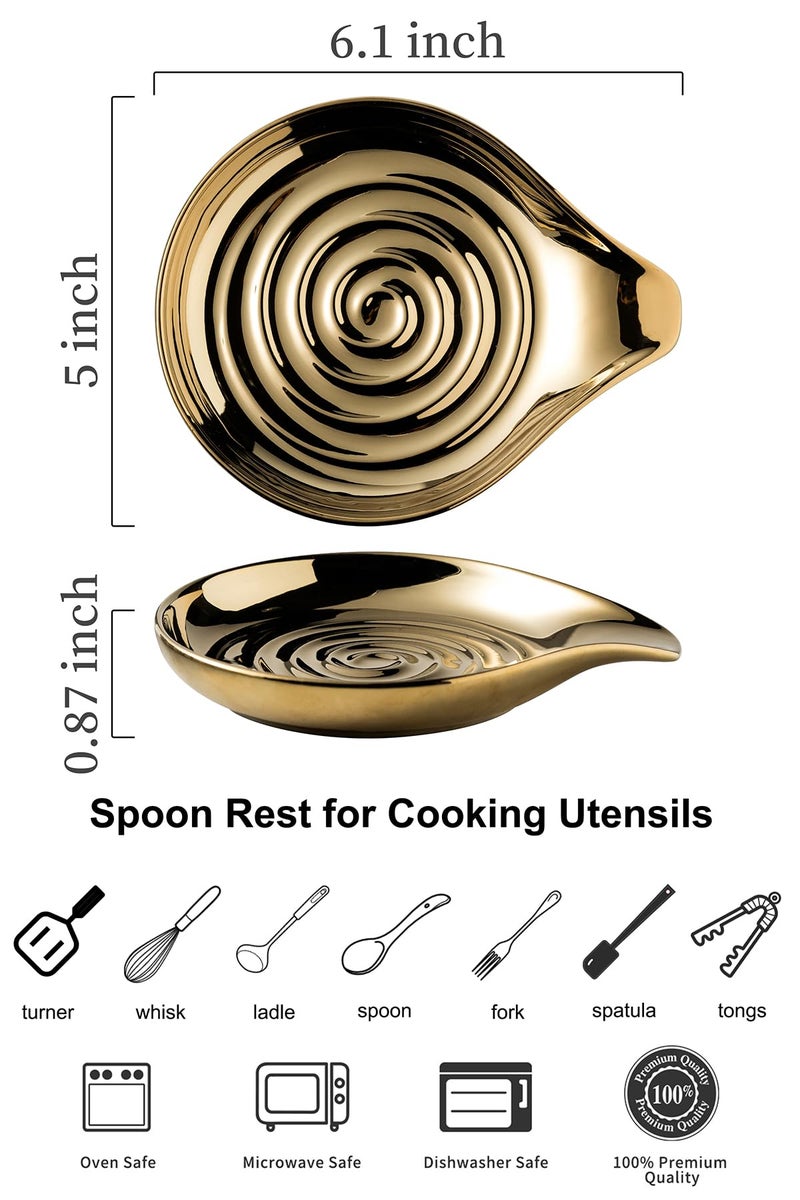 LAUCHUH Spoon Rest for Stove Top, Ceramic Spoon Holder for Kitchen Countertop Large Utensil Rest for Spatula, Spoons or Tong, Ladle, Fork, Christmas, 5 inch, Gold - Image 2