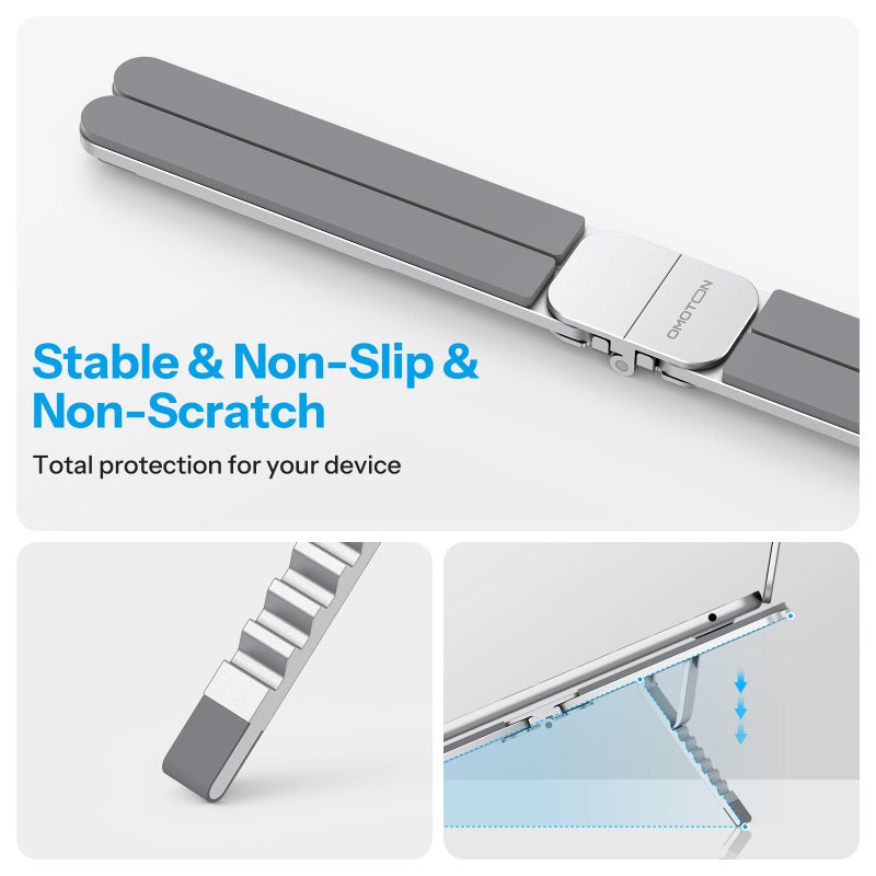 OMOTON LA15 Foldable & Portable Laptop Stand for Desk, [360Â° Support Feet+Lightweight] Tablet Stand for Desk and Travel, 6 Level Height Ergonomic Aluminum Computer Holder for 10-16" Laptops - Image 5