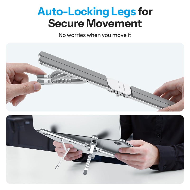 OMOTON LA15 Foldable & Portable Laptop Stand for Desk, [360Â° Support Feet+Lightweight] Tablet Stand for Desk and Travel, 6 Level Height Ergonomic Aluminum Computer Holder for 10-16" Laptops - Image 4