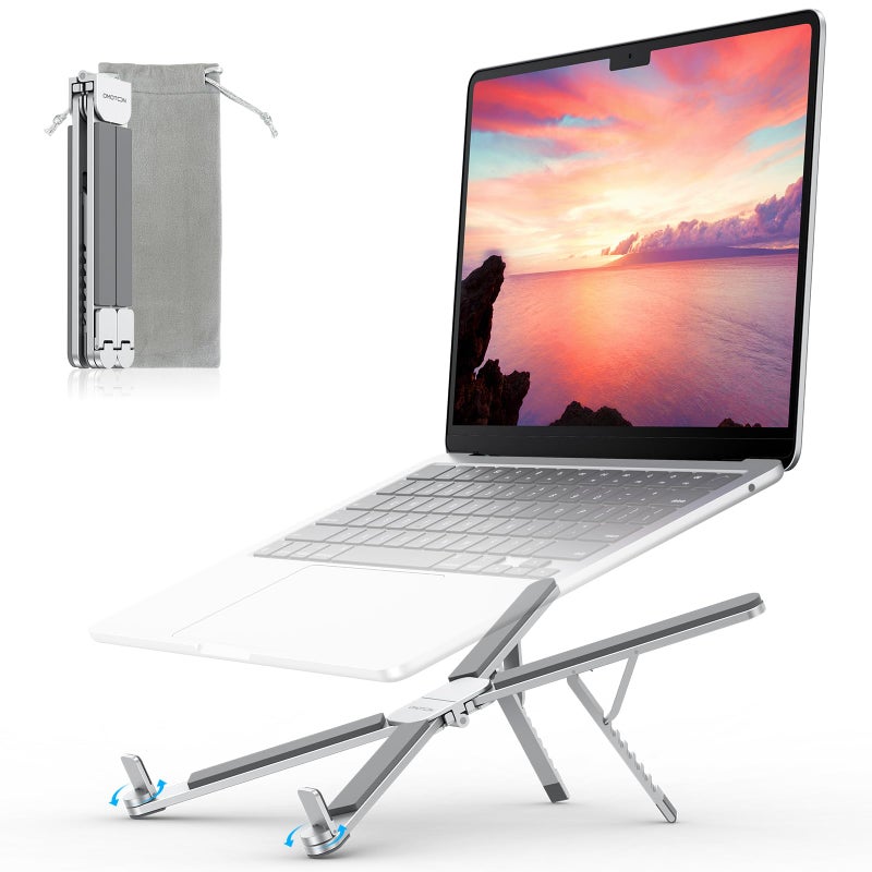 OMOTON LA15 Foldable & Portable Laptop Stand for Desk, [360Â° Support Feet+Lightweight] Tablet Stand for Desk and Travel, 6 Level Height Ergonomic Aluminum Computer Holder for 10-16" Laptops - Image 1