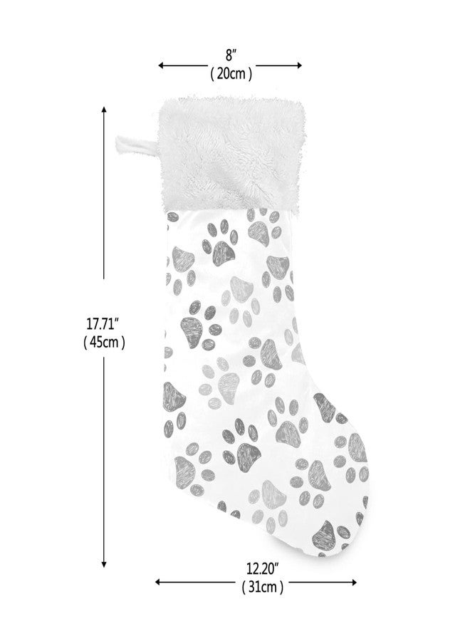 xigua Cat Paw Dog Christmas Stockings White Plush Cuff Stocking Gift Holders for Party Holiday Decorations Ornaments (17.7 Inch, 2 Pack) - Image 2