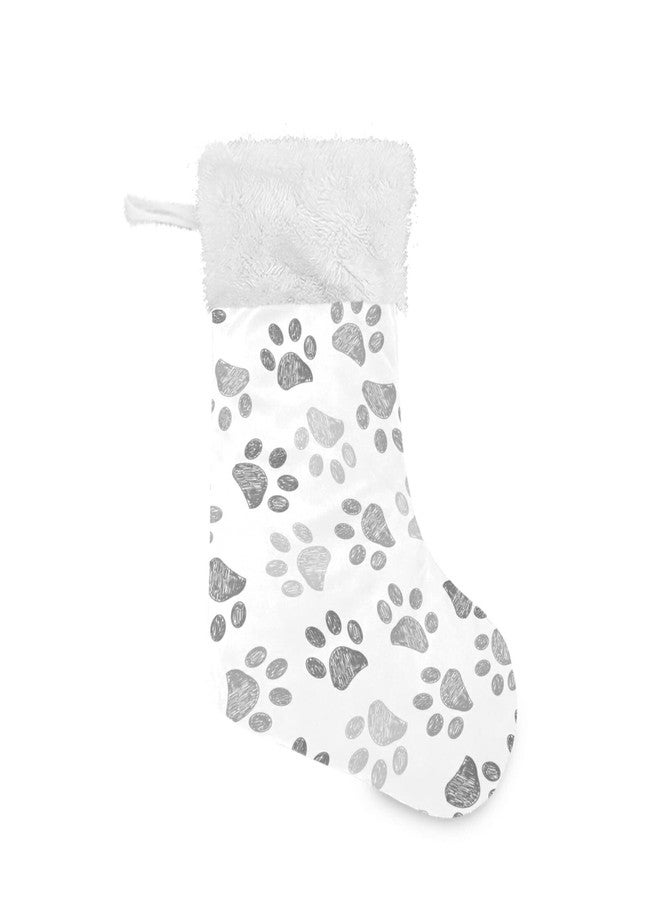 xigua Cat Paw Dog Christmas Stockings White Plush Cuff Stocking Gift Holders for Party Holiday Decorations Ornaments (17.7 Inch, 2 Pack) - Image 1