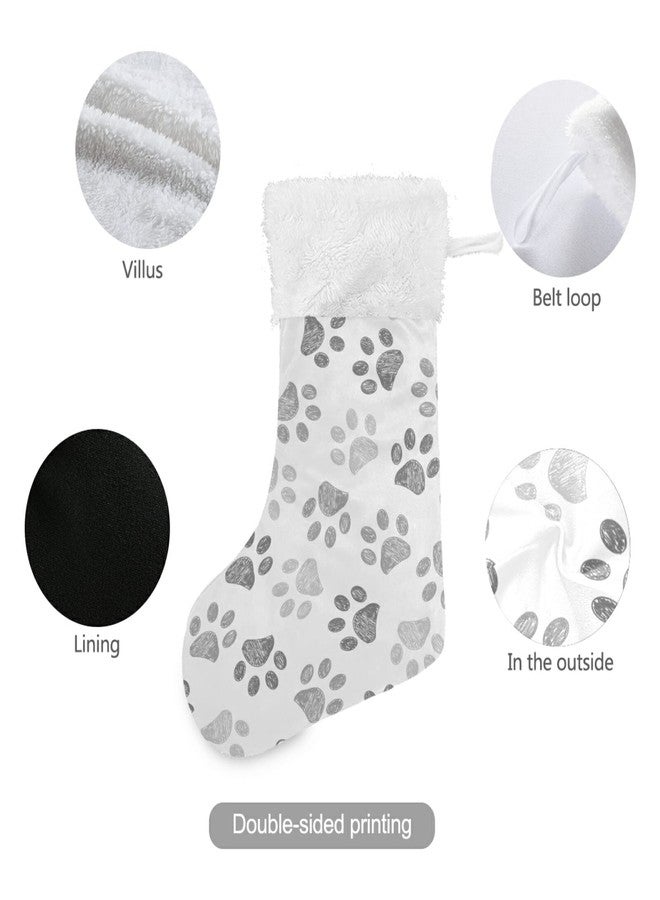 xigua Cat Paw Dog Christmas Stockings White Plush Cuff Stocking Gift Holders for Party Holiday Decorations Ornaments (17.7 Inch, 2 Pack) - Image 3