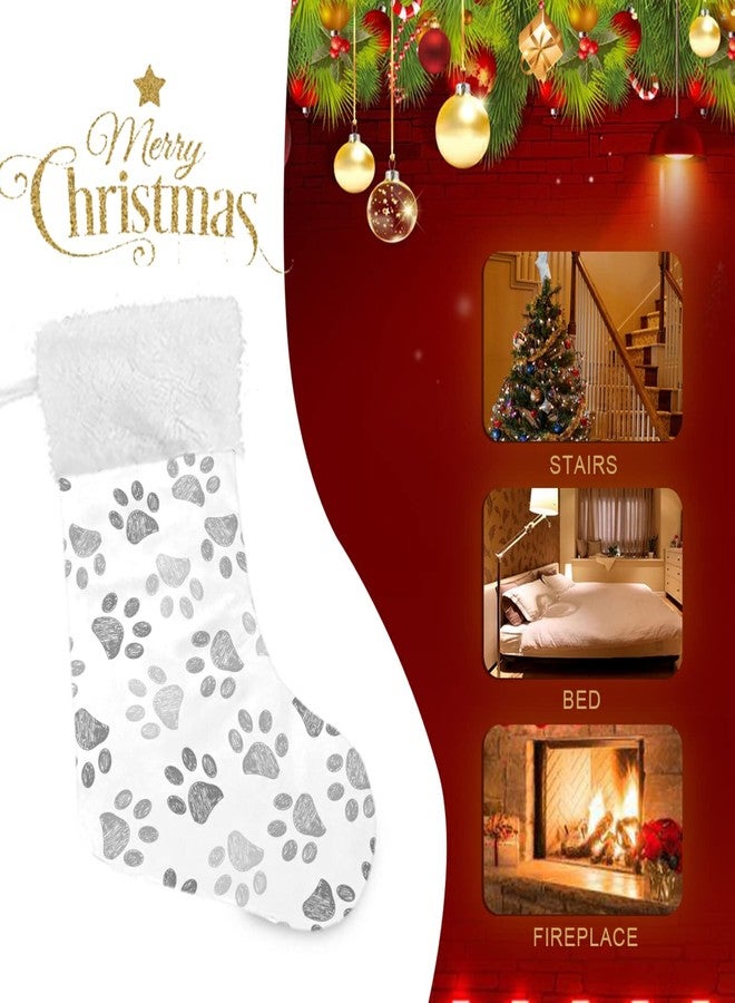 xigua Cat Paw Dog Christmas Stockings White Plush Cuff Stocking Gift Holders for Party Holiday Decorations Ornaments (17.7 Inch, 2 Pack) - Image 4