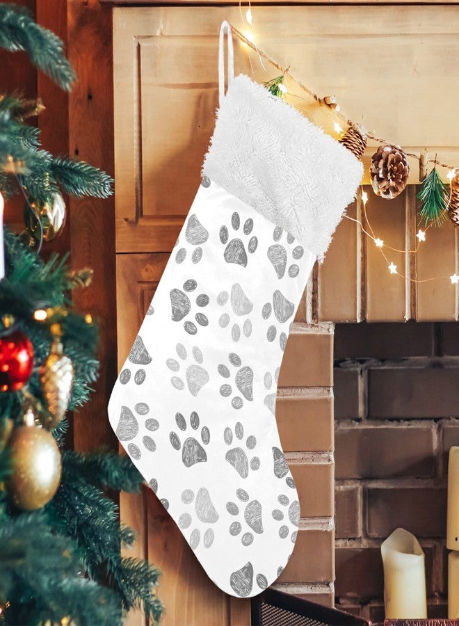 xigua Cat Paw Dog Christmas Stockings White Plush Cuff Stocking Gift Holders for Party Holiday Decorations Ornaments (17.7 Inch, 2 Pack) - Image 5