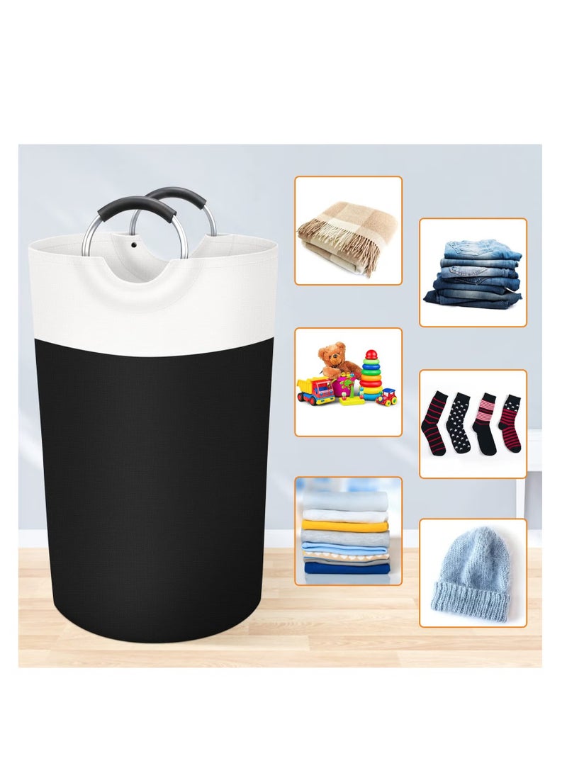 Laundry Basket, Laundry Hamper, Collapsible Laundry Baskets, Dirty Clothes Hamper, Waterproof with Foam Protected Aluminum Handles for College Dorm, Family 90L Black - Image 4
