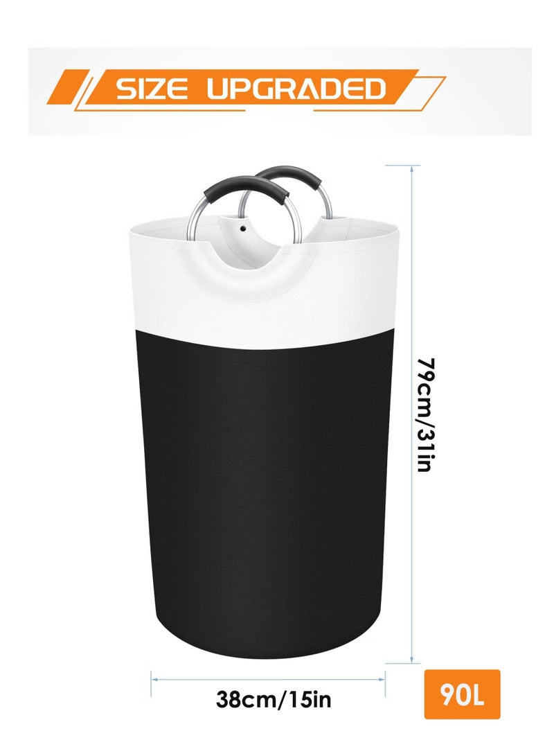 Laundry Basket, Laundry Hamper, Collapsible Laundry Baskets, Dirty Clothes Hamper, Waterproof with Foam Protected Aluminum Handles for College Dorm, Family 90L Black - Image 2