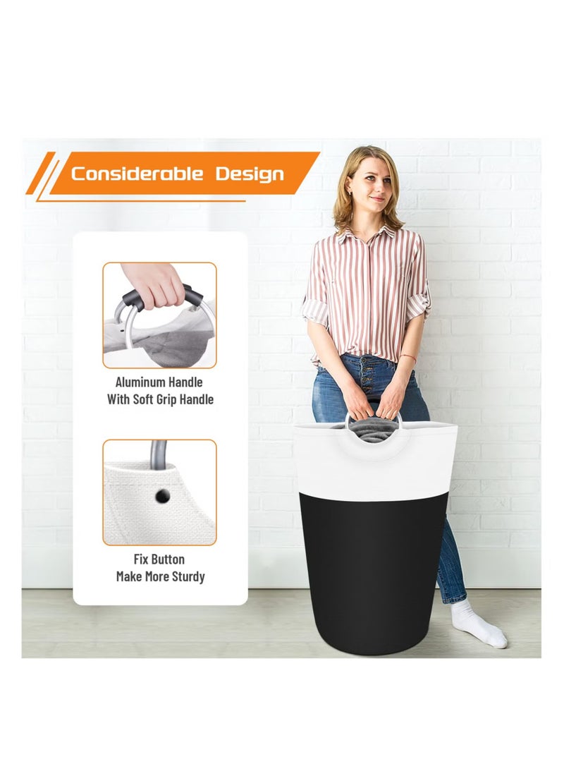 Laundry Basket, Laundry Hamper, Collapsible Laundry Baskets, Dirty Clothes Hamper, Waterproof with Foam Protected Aluminum Handles for College Dorm, Family 90L Black - Image 3