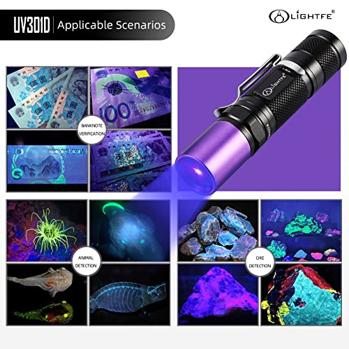 LIGHTFE Black Light UV Flashlight 365nm Blacklight UV301D with LG LED Source,Black Filter Lens, Max.3000mW high Power for Resin Glue Curing Light, Rocks and Mineral Glowing,A/C Leak Detector - Image 5