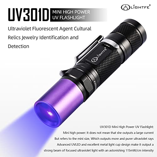 LIGHTFE Black Light UV Flashlight 365nm Blacklight UV301D with LG LED Source,Black Filter Lens, Max.3000mW high Power for Resin Glue Curing Light, Rocks and Mineral Glowing,A/C Leak Detector - Image 3