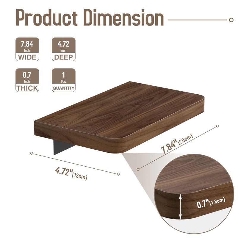 Danpoo Solid Walnut Floating Shelf, 8 inch Small Natural Wood Wall Mounted Shelf for Bathroom, Kitchen, Bedroom, Living Room, Farmhouse Decor - Image 2