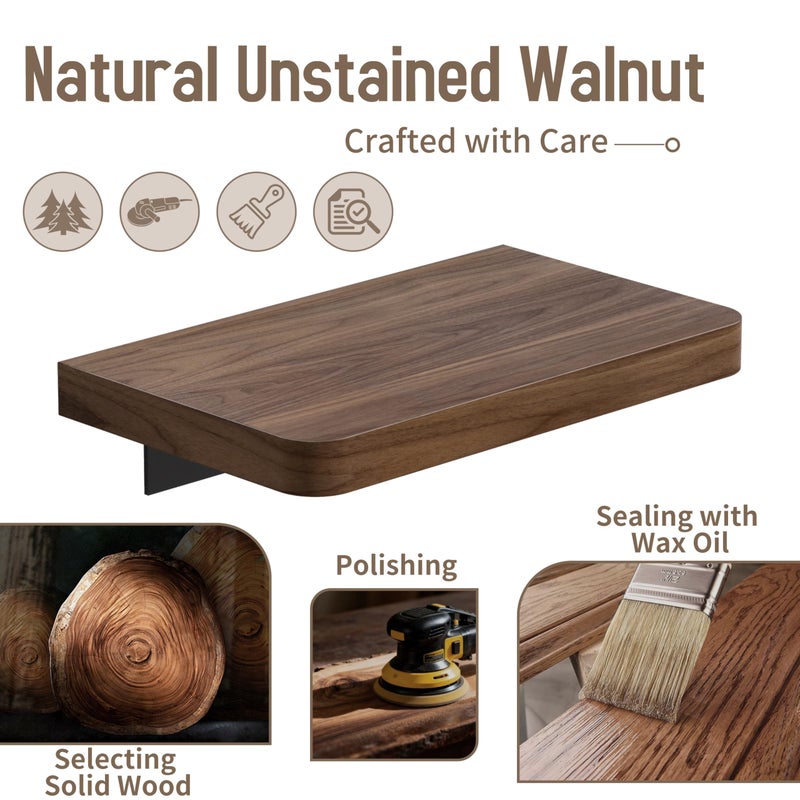 Danpoo Solid Walnut Floating Shelf, 8 inch Small Natural Wood Wall Mounted Shelf for Bathroom, Kitchen, Bedroom, Living Room, Farmhouse Decor - Image 3