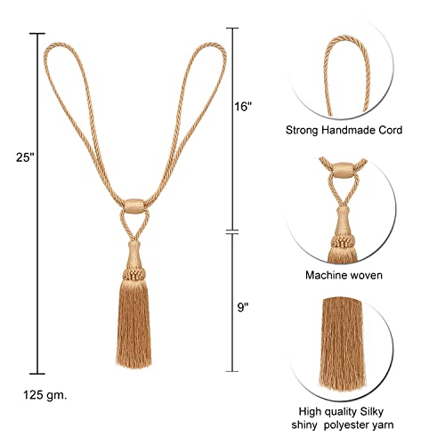 MALOINTEX 4 Pack Curtain Tiebacks Handmade Elegant Curtain Tie Backs Holdbacks with Tassel, Polyester Curtain Tieback for Home Office Hotel Decor - Gold - Image 2