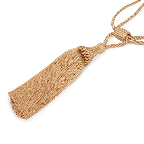 MALOINTEX 4 Pack Curtain Tiebacks Handmade Elegant Curtain Tie Backs Holdbacks with Tassel, Polyester Curtain Tieback for Home Office Hotel Decor - Gold - Image 4