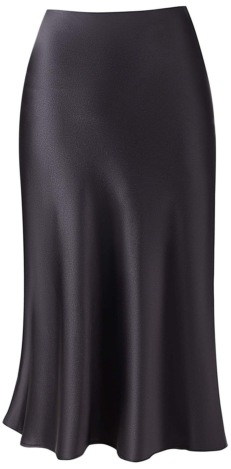 Keasmto Black Skirt for Women Midi Length High Waist Silk Satin Elasticized A Line Trendy Summer Casual Ladies Skirts XL - Image 1
