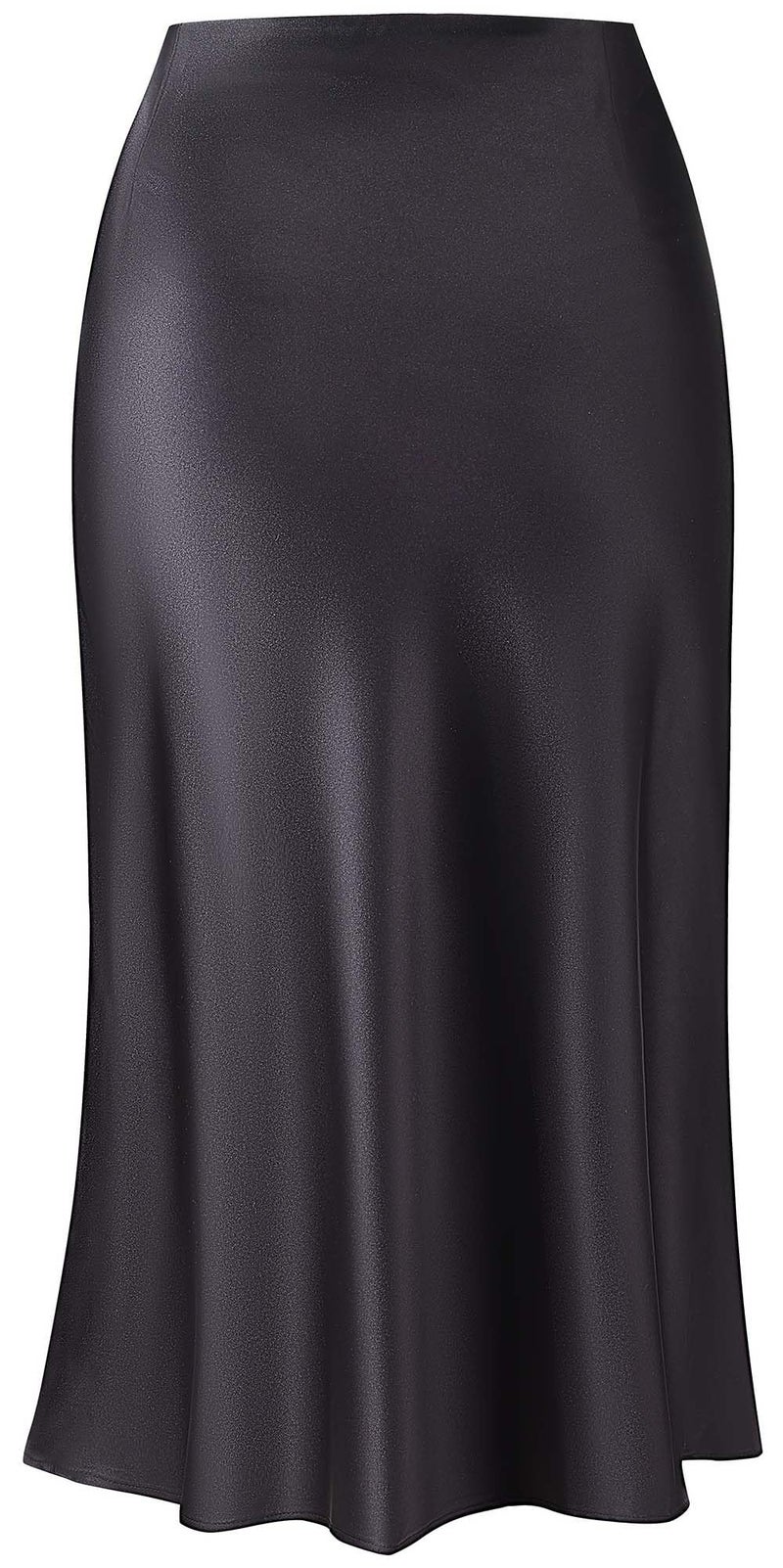 Keasmto Black Skirt for Women Midi Length High Waist Silk Satin Elasticized A Line Trendy Summer Casual Ladies Skirts XL - Image 2