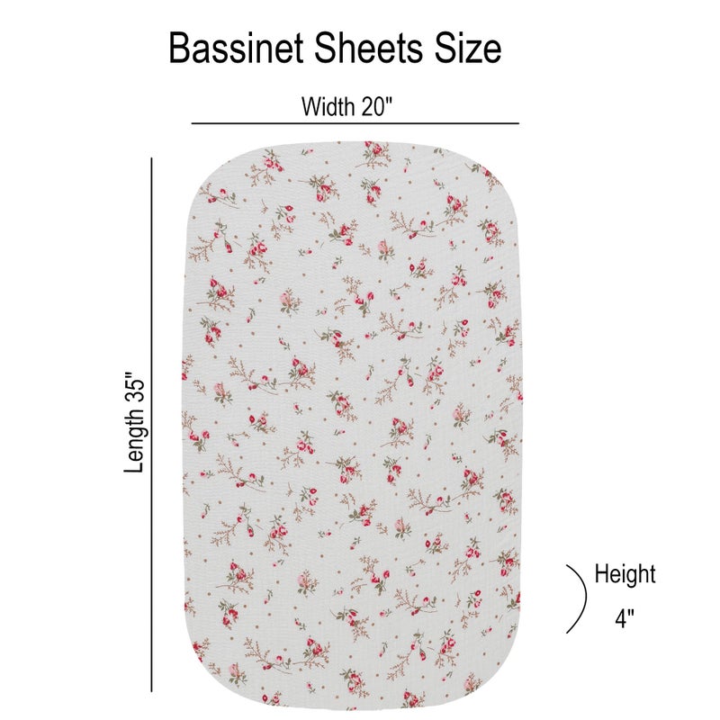 Onacosht Muslin Bassinet Sheets 3 Pack, 100% Cotton Baby Sheet 35" X 20" Compatiable with AMKE 3 in 1 Bassinets, MiClassic, Uiuwoo, Foalom, YADAQE, Milliard and TCBunny Bassinet, Pink and Floral - Image 3