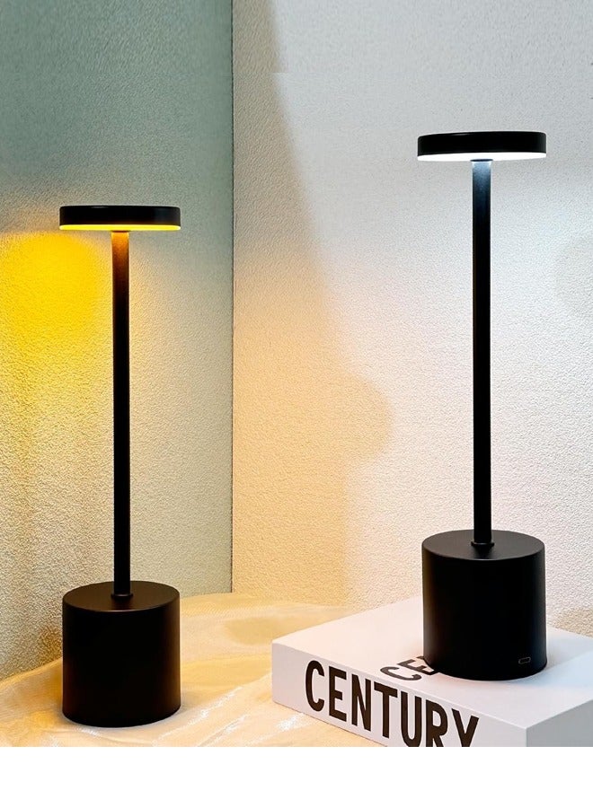Rechargeable Cordless Table Lamp,Outdoor Portable Battery Operated Desk Lamps 2-Levels Brightness Powered Small Night Light for Bedroom Restaurant Bedside Lamp Black - Image 1