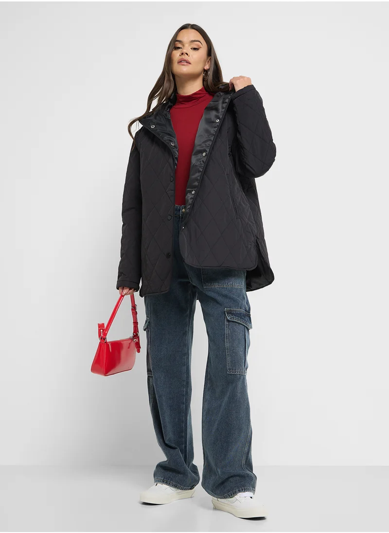 جينجر Hooded Longline Quilted Jacket