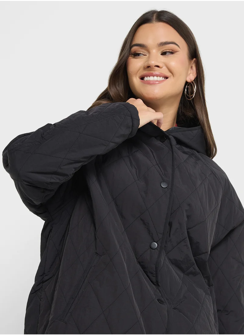 جينجر Hooded Longline Quilted Jacket