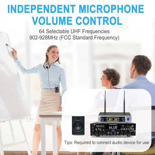 HOTEC UHF Wireless Microphone System with Dual LapelLavalier and Headset Microphones Over PA Mixer Speaker Karaoke Machine for Church Training Classroom Interview HK25 - Image 3