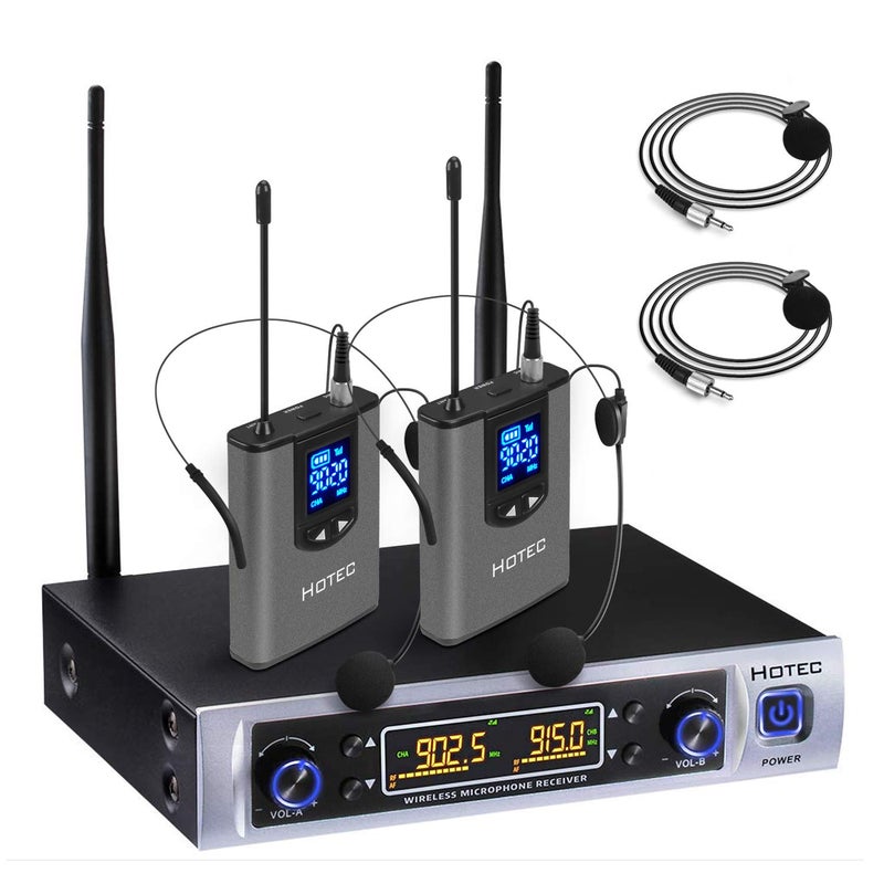 HOTEC UHF Wireless Microphone System with Dual LapelLavalier and Headset Microphones Over PA Mixer Speaker Karaoke Machine for Church Training Classroom Interview HK25 - Image 2